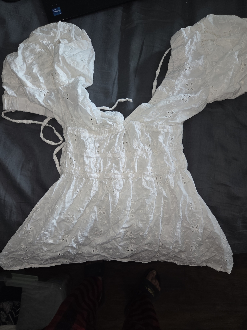 PrettyLittleThing Petite White Eyelet Puff Sleeve Top